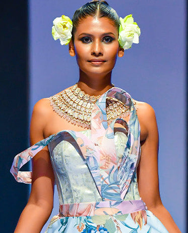Printed Corset with Tie-Up Back &amp; Sculptural Panels