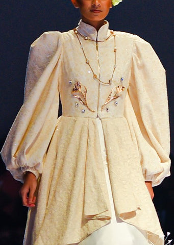 Embroidered Georgette High-Low Jacket Top with Metal Flowers