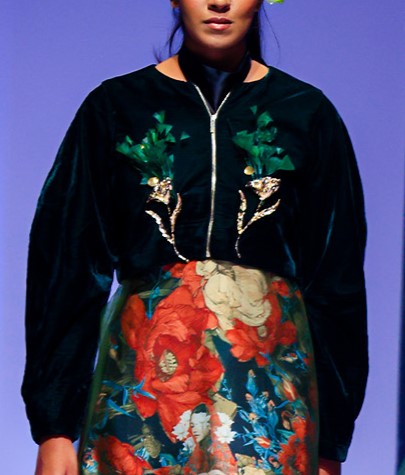 Velvet Jacket with Metal Zip & Metal Flowers