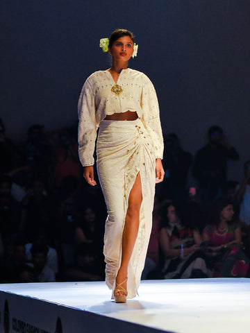 Embroidered Georgette Draped Skirt with Embellishments