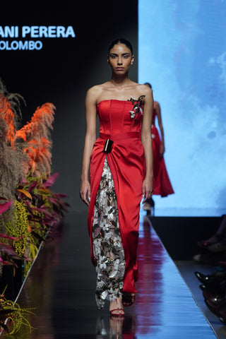 Corset with Metallic Plates & Sequin Floral Appliqués
