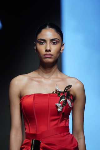 Corset with Metallic Plates & Sequin Floral Appliqués