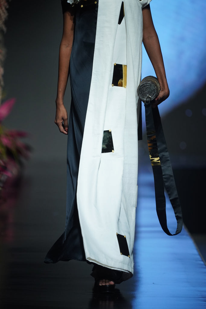 Pure Silk & Handwoven Cotton Dress with Metallic Plates
