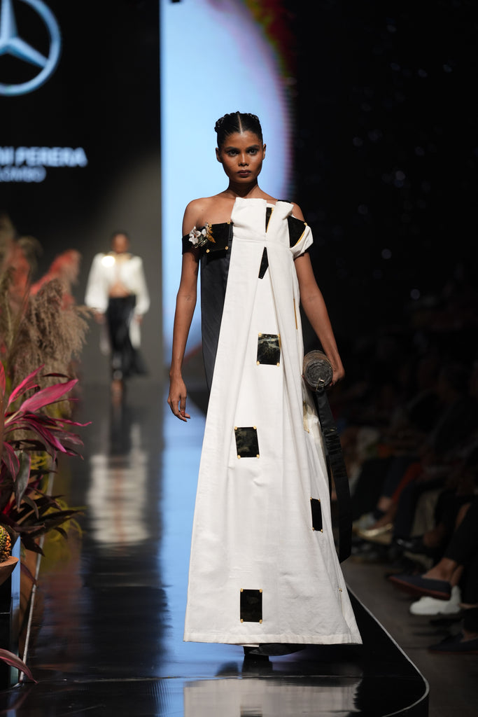 Pure Silk & Handwoven Cotton Dress with Metallic Plates