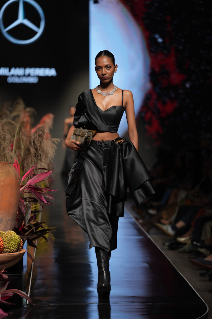 Sculptural satin crop top